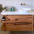 timber wall hung vanity with curved end and a stone top 