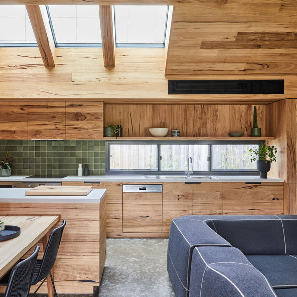 custom timber kitchen cabinets in Messmate timber. 